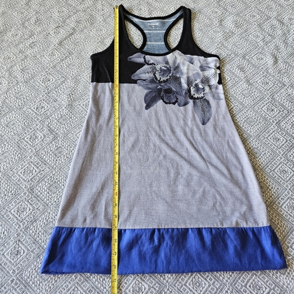 Express Flowery Silver Mini Dress w/ Blue Trim, Rhinestone Detailing and Stripes - Picture 11 of 16